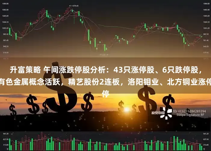 升富策略 午间涨跌停股分析：43只涨停股、6只跌停股，有色金属概念活跃，精艺股份2连板，洛阳钼业、北方铜业涨停